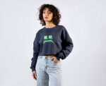 Sad Smiley Crop Sweatshirt in Navy - Image 