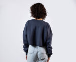 Sad Smiley Crop Sweatshirt in Navy - Image 
