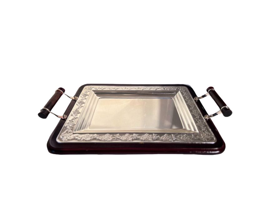 15 Amber Wood and Silver Serving Tray - Image 1