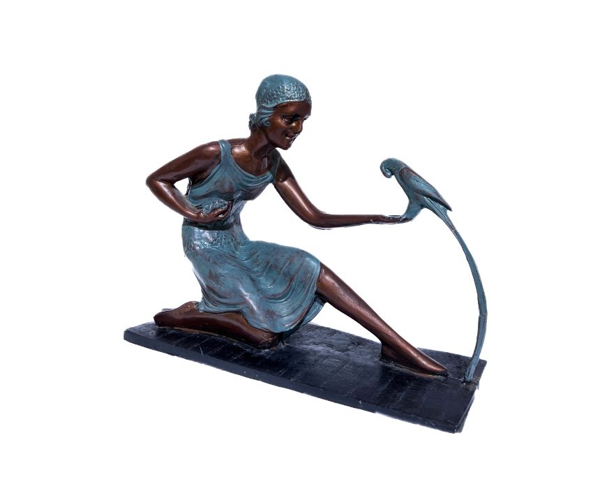 26 Poly Resin Girl with Parrot Sculpture - Image 1