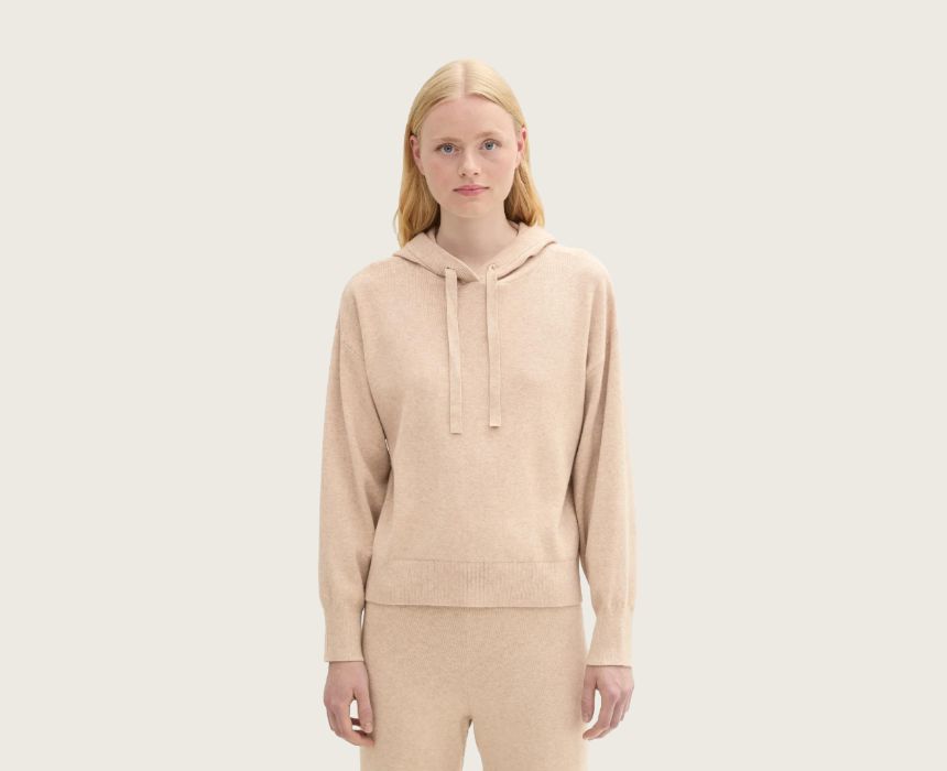 55 Knit Hoodie in Beige - Image 1