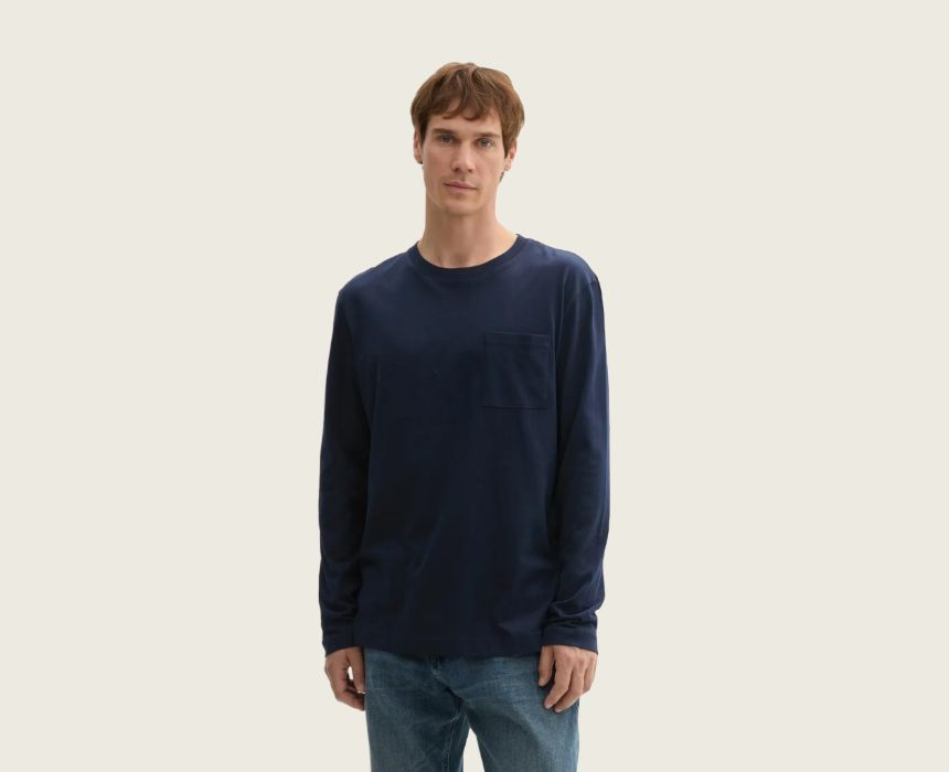 18 Cotton Long Sleeved T-shirt in Navy - Image 1