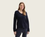 Knitted V-Neck Sweater in Navy - Image 