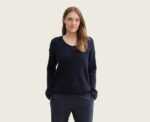 Knitted V-Neck Sweater in Navy - Image 