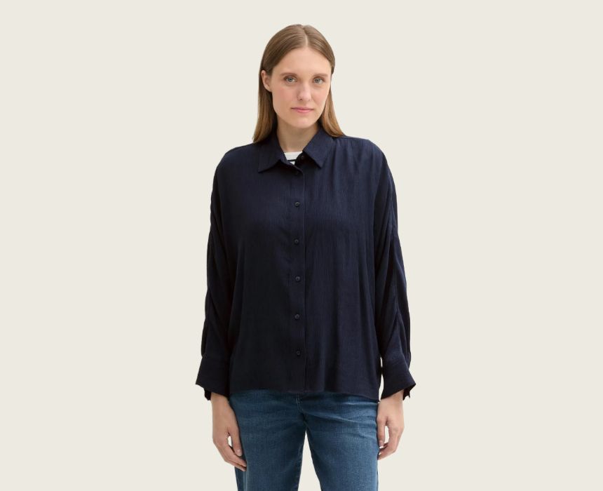 3 Oversized Textured Shirt in Navy - Image 1