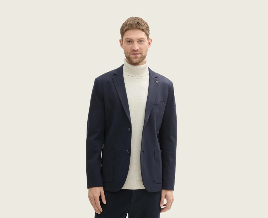 6 Pique Textured Jacket in Navy - Image 1