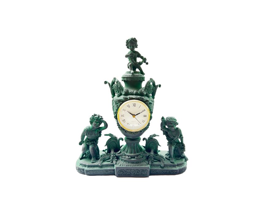 6 Resin Clock Roman Angel in Antique Green - Image 1