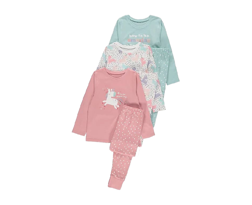 Sweet Little Darlings-12 Unicorn Print Long Sleeve Pajamas (Set of 3) - Image 1