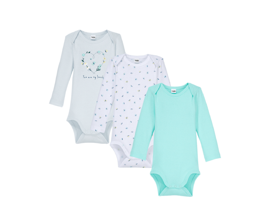Sweet Little Darlings_Acuvue-01 Blue and Grey Baby Bodysuits (Set of 3) - Image 1