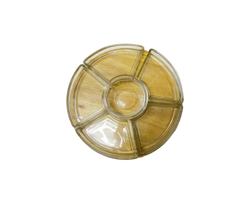 0 Glass Compartment Tray on Wood Plate - Image 1