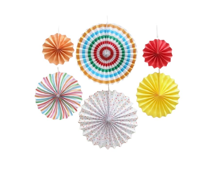 28 Multicolored Paper Fan Set - Image 1