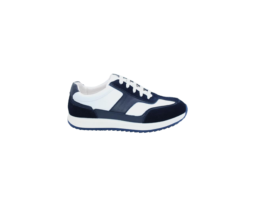 Pavarotti-10 Casual Leather Sneakers in Navy Blue and White - Image 1