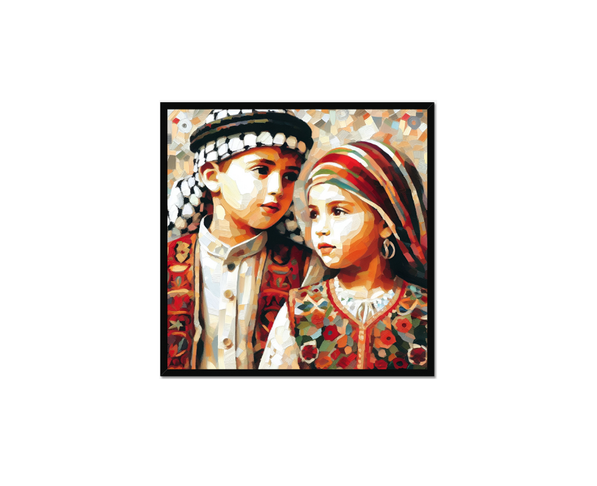 17) PAL-FOLK-K-BL Palestinian Folklore Kids AI Wall Art - Image 1