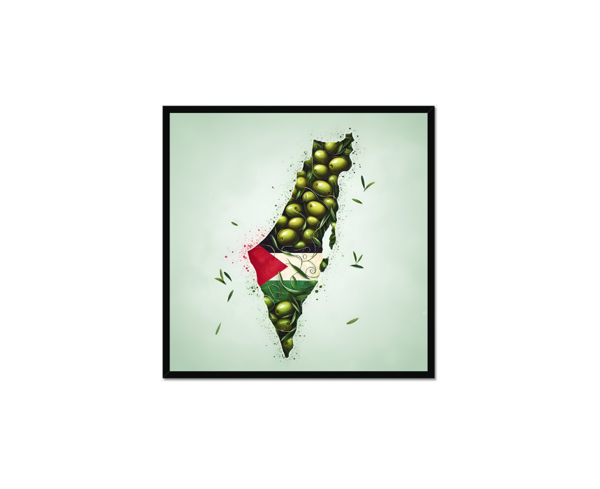 20) PAL-MAP-02-BL Palestinian Olive Map AI Wall Art - Image 1