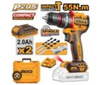 Ingco 55 N.m Cordless Impact Drill +2x2Ah Batteries+Charger - Image 