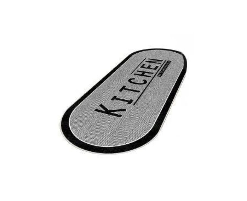 C- KITCHEN CARPET GREY OVAL BLACK FRAME- 1 Oval Kitchen Carpet in Grey - Image 1