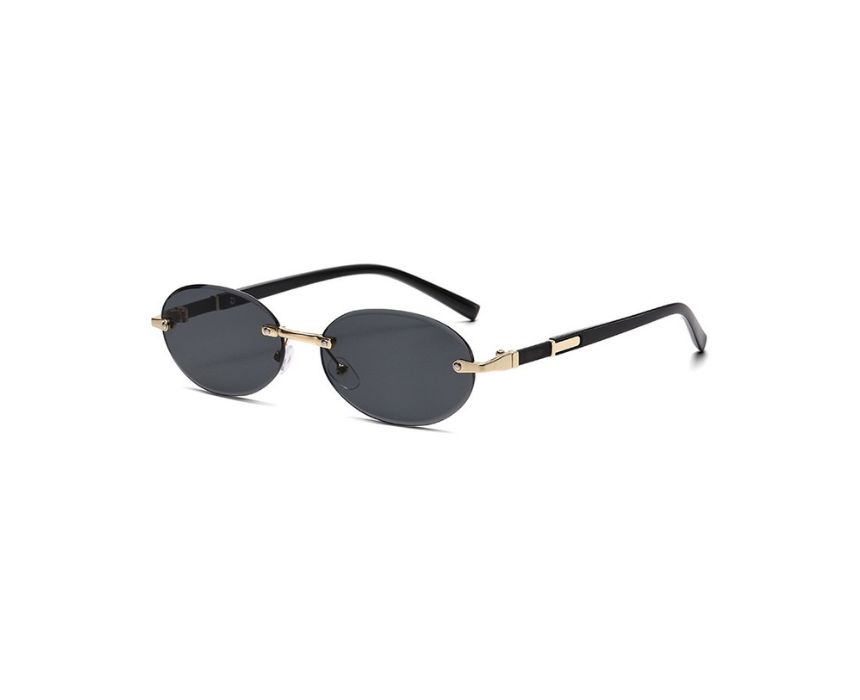 Gold Black Rimless Oval Sunglasses - Image 1