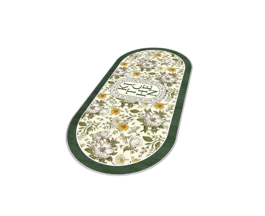 K- KITCHEN CARPET OVAL MY KITCHEN MY RULES GREEN- 1 Oval Kitchen Carpet in Green - Image 1