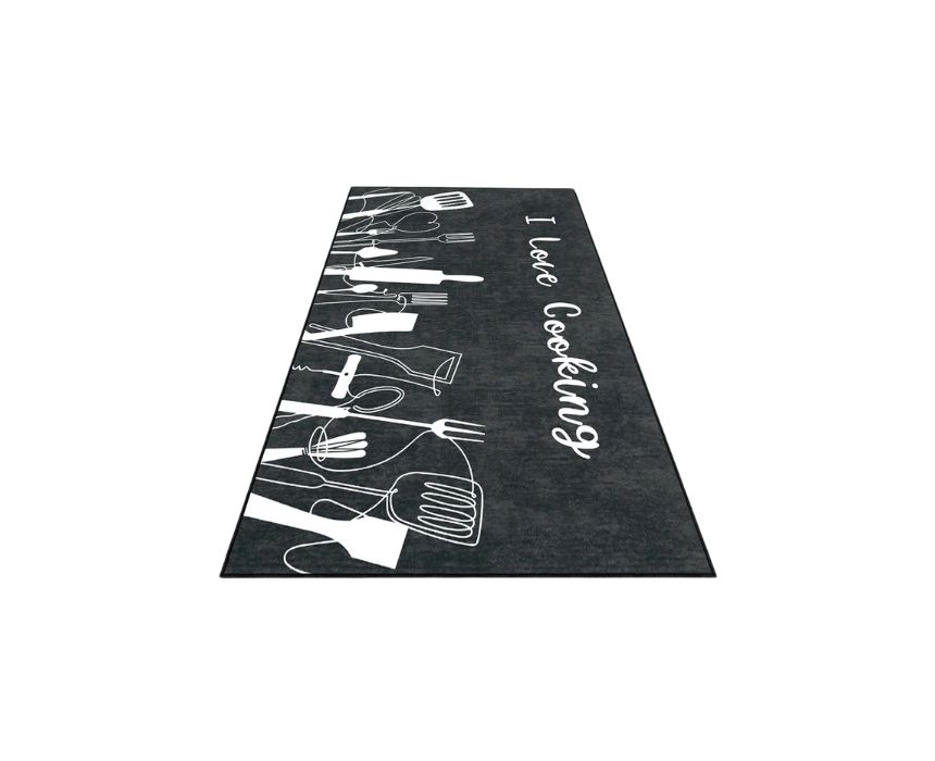 O- KITCHEN CARPET BLACK I LOVE COOKING- 1 I Love Cooking Kitchen Carpet - Image 1