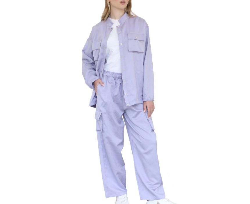0 Linen Blend Cargo Set in Purple - Image 1