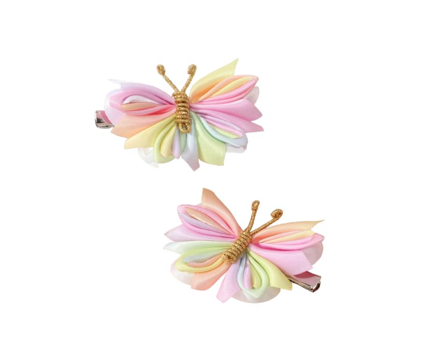 12 Butterfly Fabric Hair Clips 2 pcs - Image 1