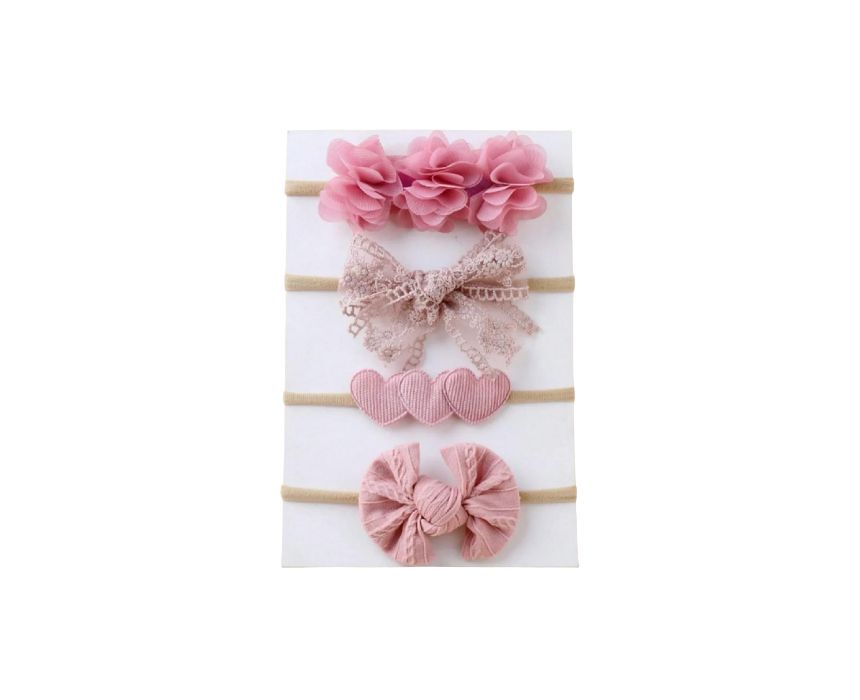 21 Baby Lace and Bow Headbands in Pink 4 pcs - Image 1