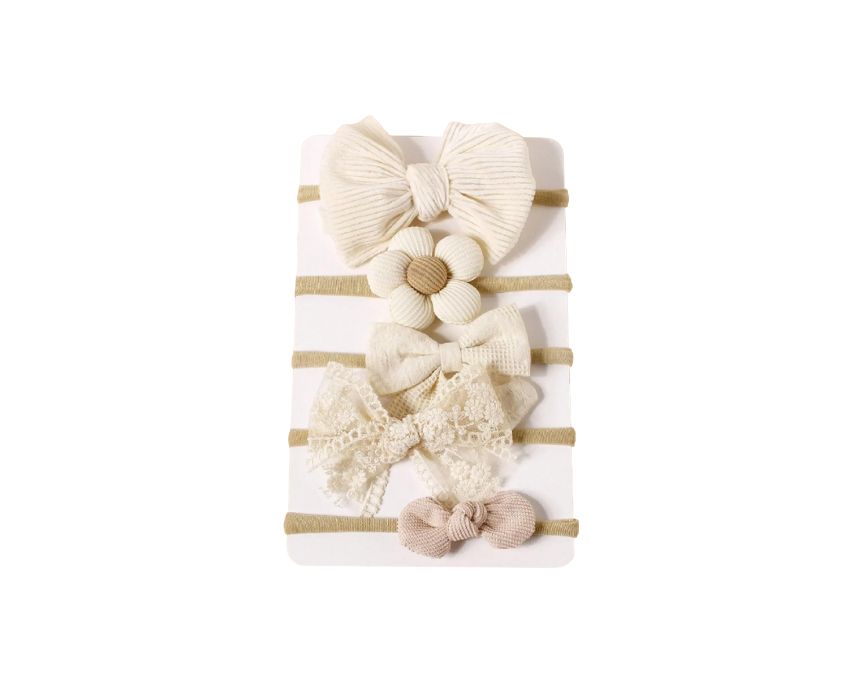 23 Baby Headbands Bow in Off White 5 pcs - Image 1