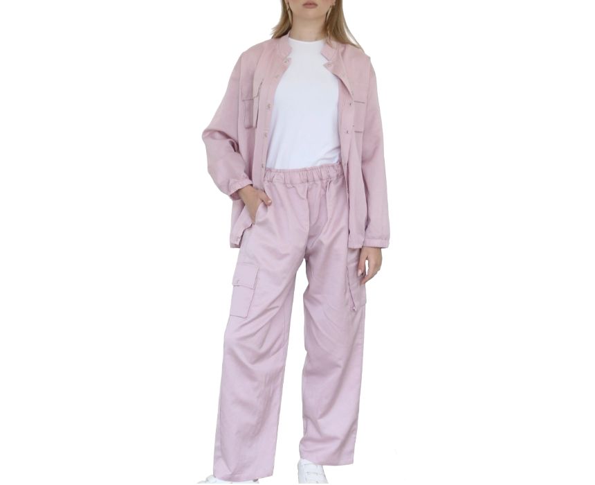 3 Linen Blend Cargo Set in Pink - Image 1