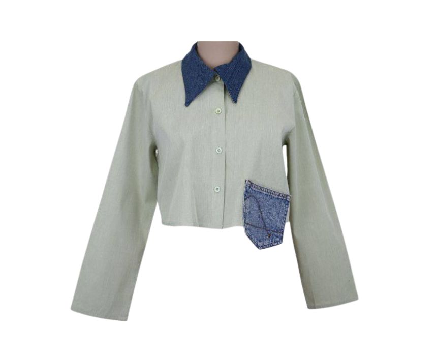 5-SHRT5 Cropped Chic Shirt in Light Green - Image 1