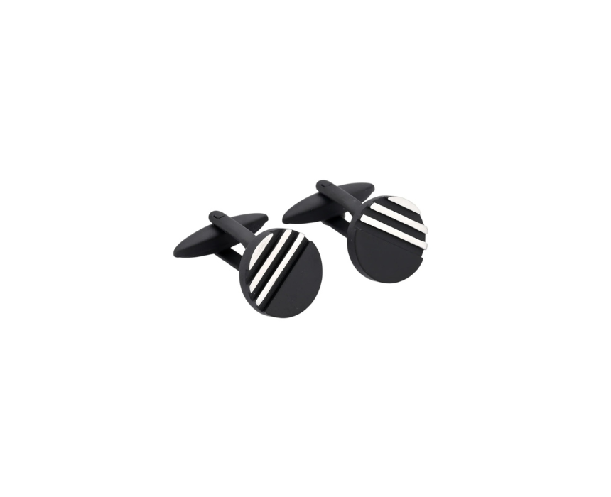 1 Striped Cufflinks in Black - Image 1