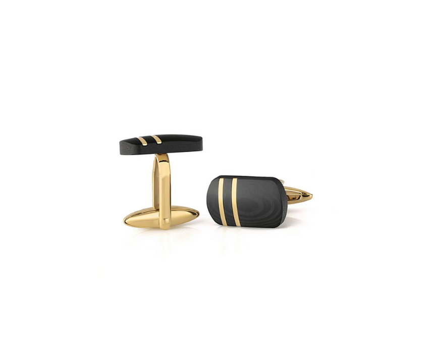 12 Geometric Cufflinks in Gold and Black - Image 1