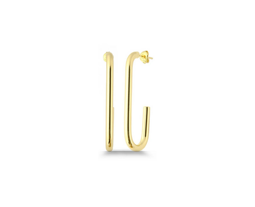 3 Rectangular Hoop Earrings in Gold - Image 1