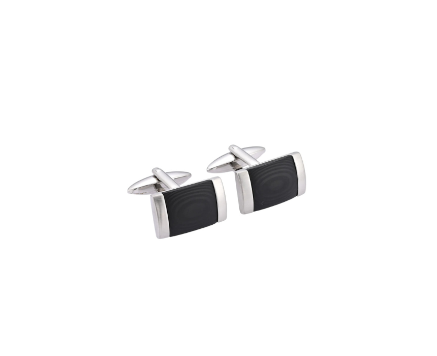 4 Curved Cufflinks in Black and Silver - Image 1