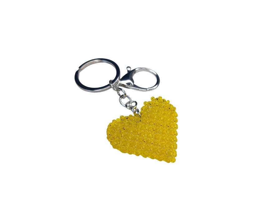6 Antistress Heart Beaded Keychain in Yellow - Image 1