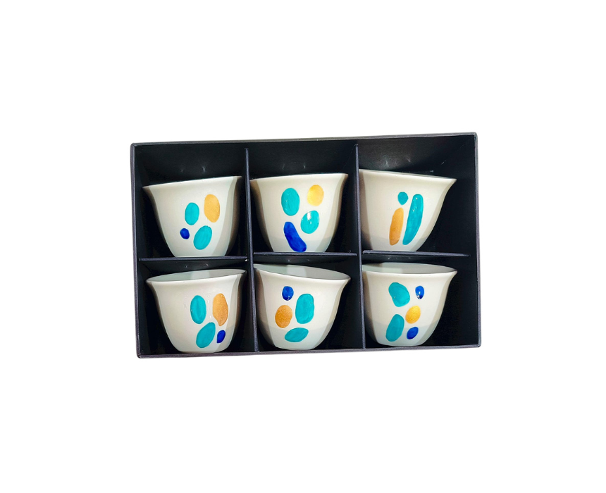 10 Hand Painted Dots Chaffe Coffee Cups 6pcs - Image 1