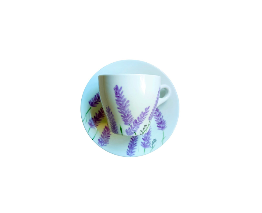 11 Hand Painted Lavender Tea cup with Saucer - Image 1