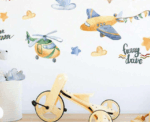 Watercolor Airplanes Wall Decal - Image 