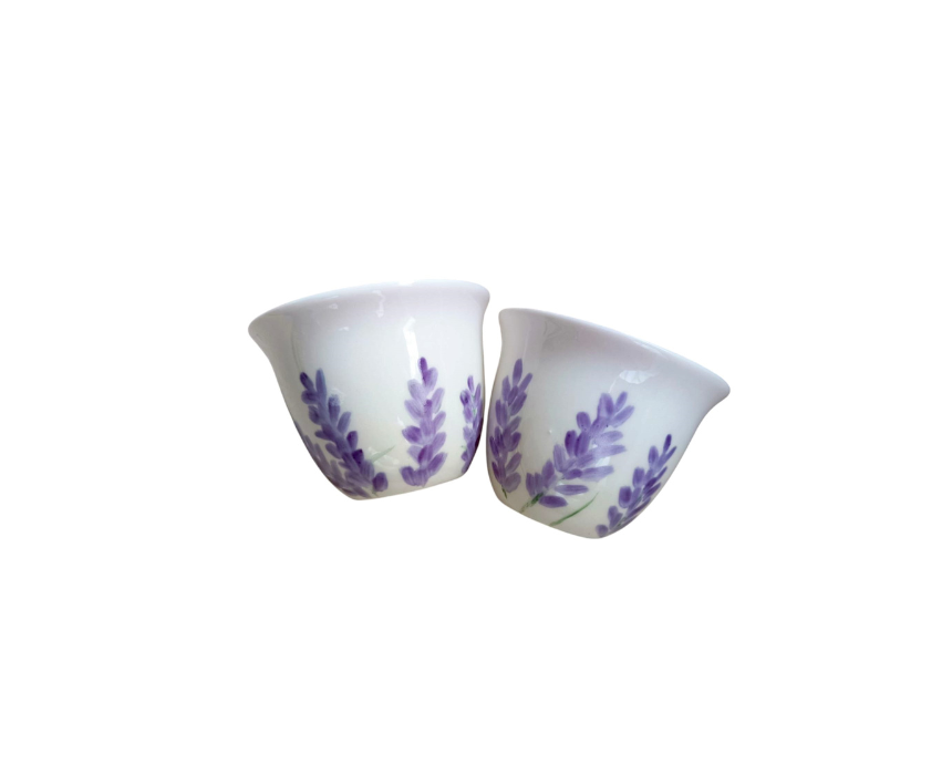 7 Hand Painted Lavender Chaffe Coffee Cup 2pcs - Image 1