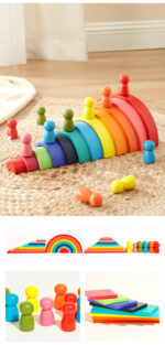46 pcs Montessori Wooden Rainbow Building Block - Image 