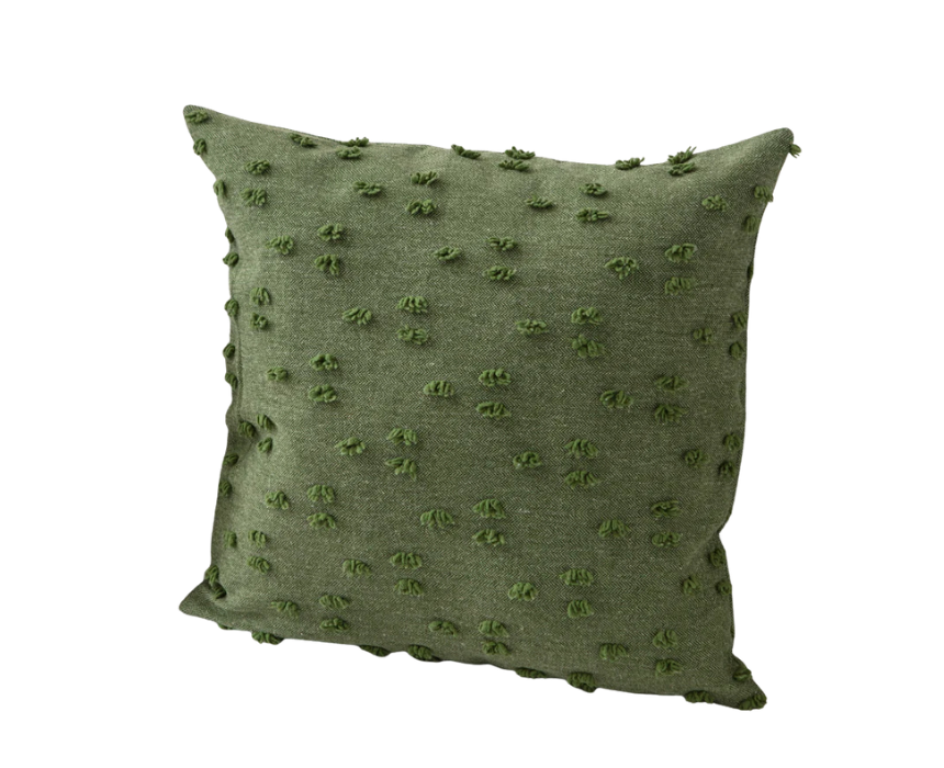 1 Olive Green Textured Tufted Throw Pillow - Image 1