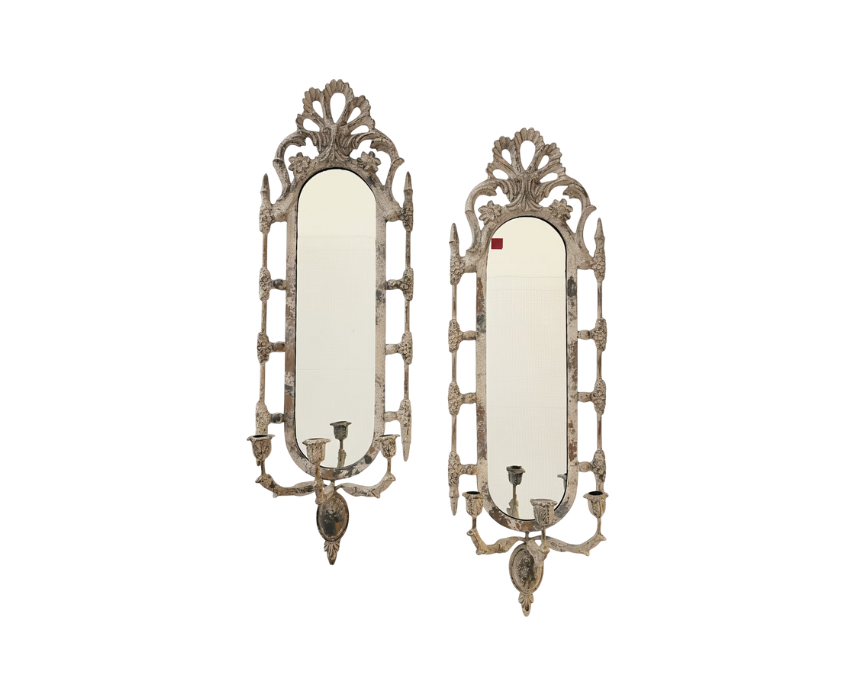 1 Vintage White Steel Mirrors with Candle Holders - Image 1