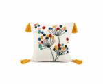 Square Embroidered Cushion Cover with Yellow Tassels - Image 