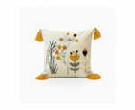 Square Embroidered Cushion Cover with Yellow Tassels - Image 