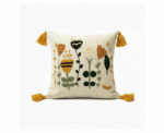 Square Embroidered Cushion Cover with Yellow Tassels - Image 
