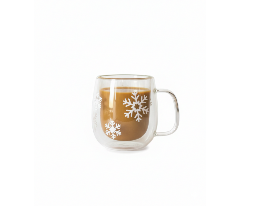 2 Snowflakes Double Glass Cup - Image 1