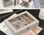 Grey Velvet Jewelry Storage Box Organizer - Image 
