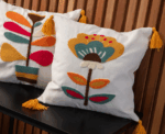 Tufted Embroidered Floral Cushion Cover with Tassels - Image 