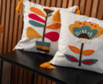 Tufted Embroidered Cushion Cover with Tassels - Image 