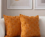 Burnt Orange Textured Tufted Throw Pillow - Image 