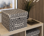 Geometric Beige & Black Fabric Storage Box - Image 